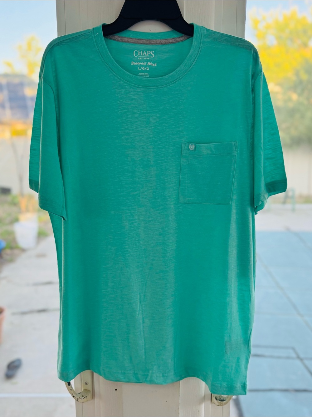 Chaps Men’s Large Pocket T Shirt Pool Blue Slub Knit Cotton Blend NWT